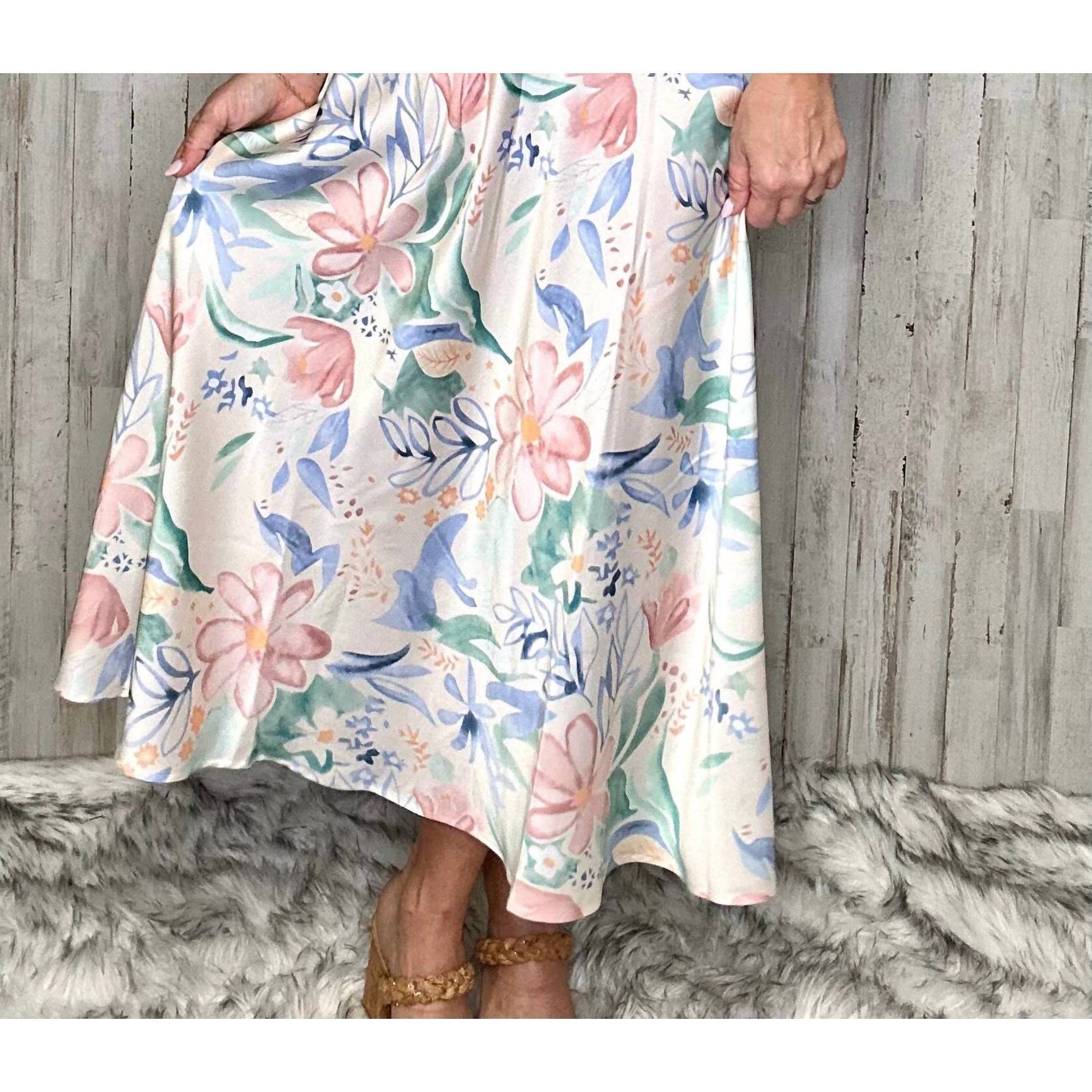 New Charlie B Floral Pastel Satin Skirt In Multi